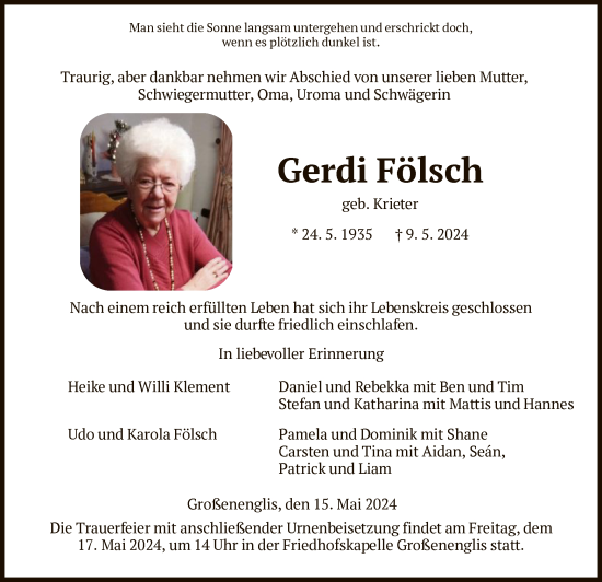 Todesanzeige von Gerdi Fölsch von HNA