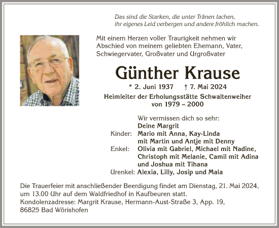 Todesanzeige von Günther Krause von HNA