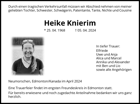 Todesanzeige von Heike Knierim von HNA