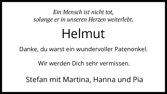 Todesanzeige von Helmut  von HNAHNA