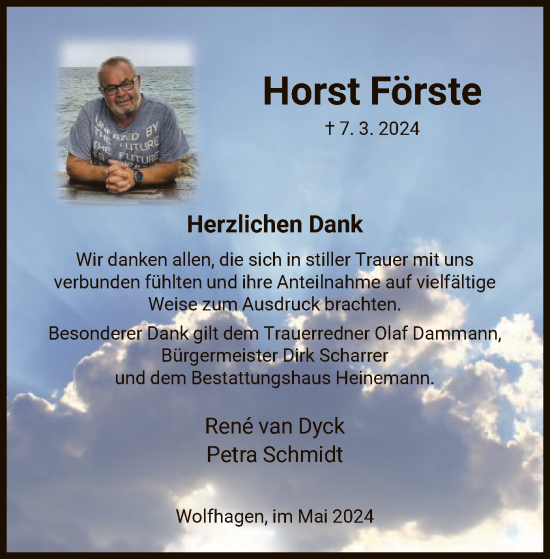 Todesanzeige von Horst Förste von HNA