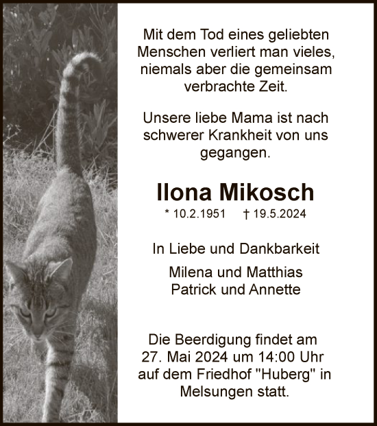 Todesanzeige von Ilona Mikosch von HNA