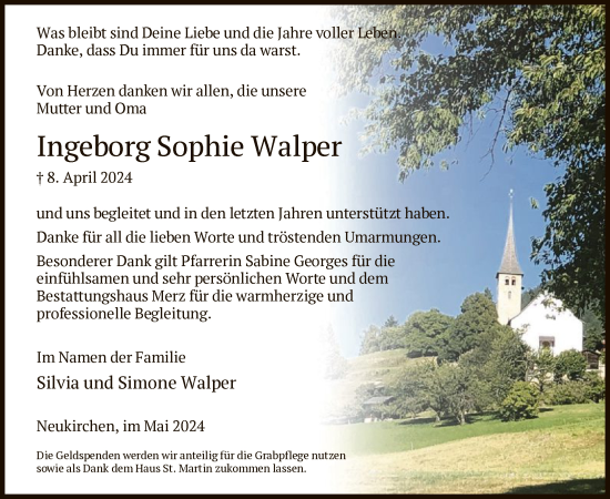 Todesanzeige von Ingeborg Sophie Walper von HNA