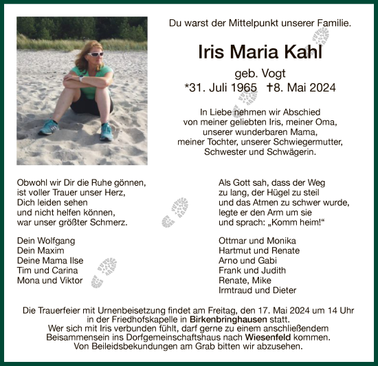 Todesanzeige von Iris Maria Kahl von HNA