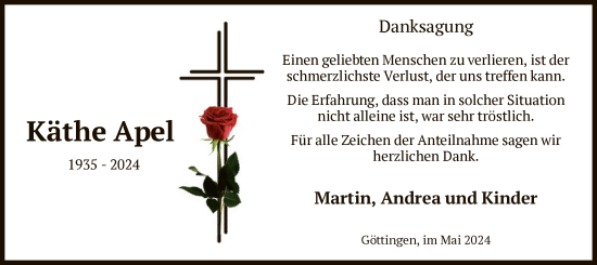 Todesanzeige von Käthe Apel von HNAHNA