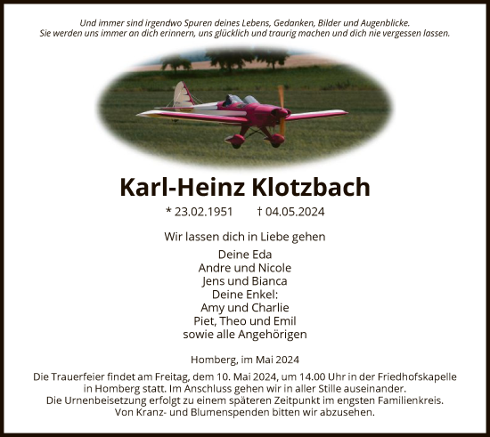 Todesanzeige von Karl-Heinz Klotzbach von HNA