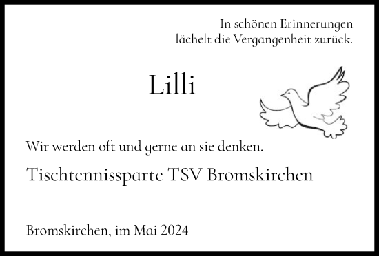 Todesanzeige von Lilli  von HNA