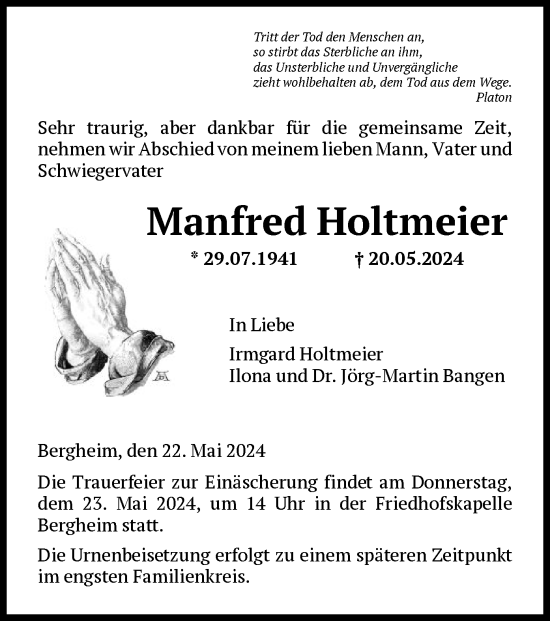 Todesanzeige von Manfred Holtmeier von HNA