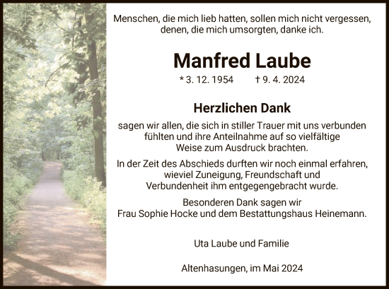 Todesanzeige von Manfred Laube von HNA