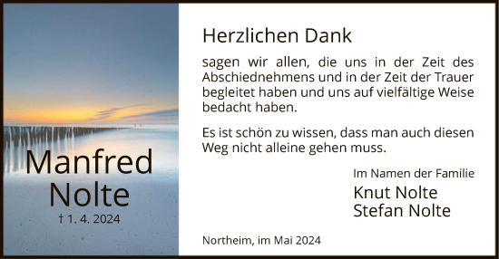 Todesanzeige von Manfred Nolte von HNA