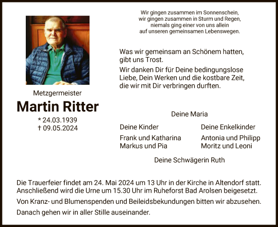 Todesanzeige von Martin Ritter von HNAHNA