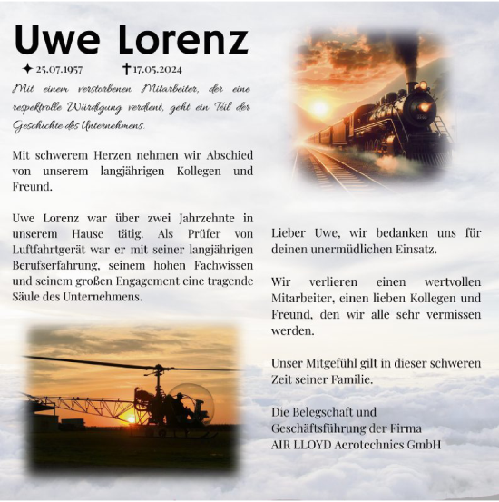 Todesanzeige von Uwe Lorenz von HNA