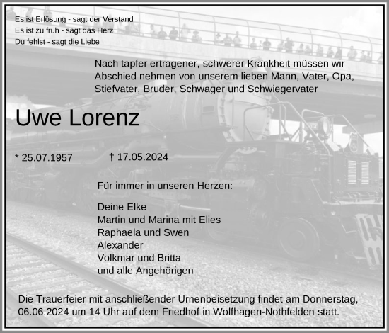 Todesanzeige von Uwe Lorenz von HNA