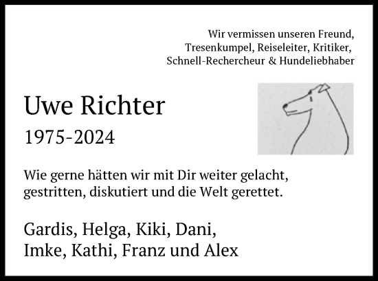 Todesanzeige von Uwe Richter von HNA