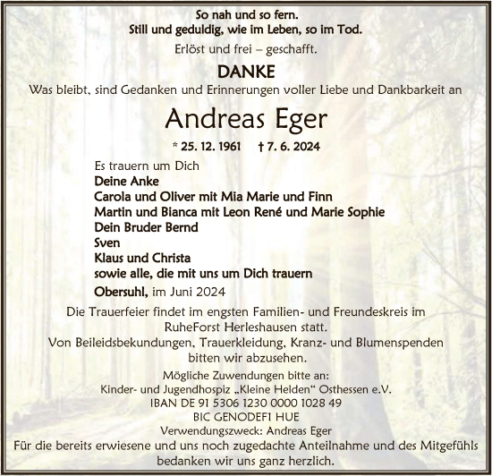 Todesanzeige von Andreas Eger von HNAHNA