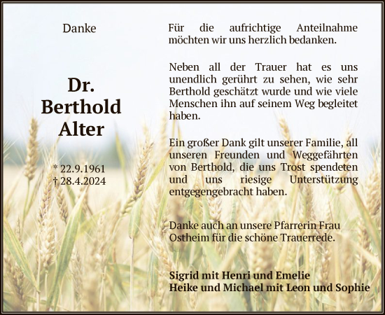 Todesanzeige von Berthold Alter von HNA