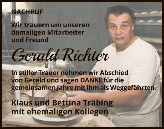 Todesanzeige von Gerald Richter von HNA