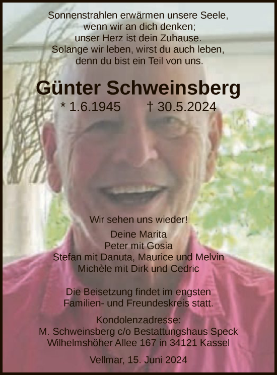 Todesanzeige von Günter Schweinsberg von HNA