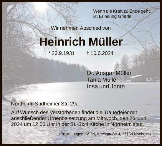 Todesanzeige von Heinrich Müller von HNA