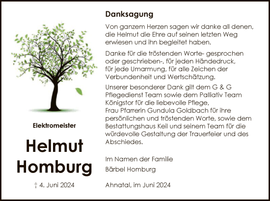 Todesanzeige von Helmut Homburg von HNAHNA