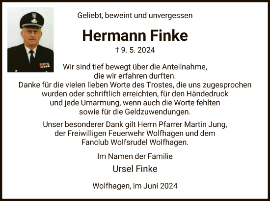 Todesanzeige von Hermann Finke von HNA