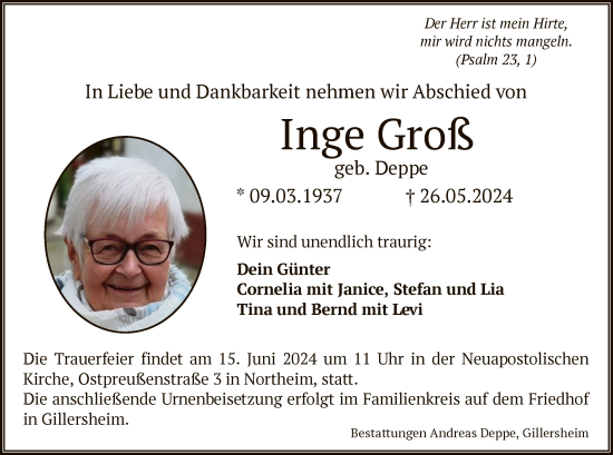 Todesanzeige von Inge Groß von HNA