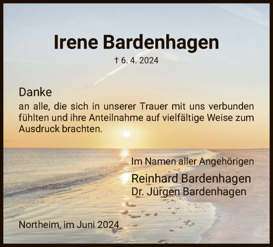 Todesanzeige von Irene Bardenhagen von HNA