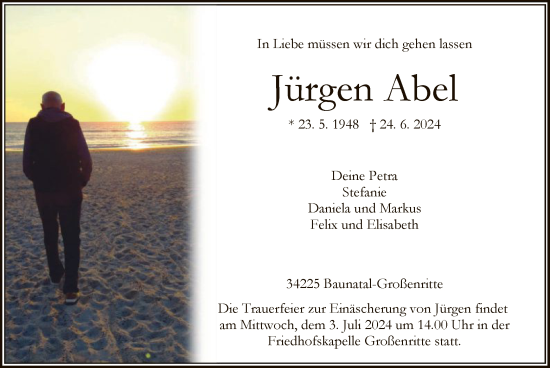 Todesanzeige von Jürgen Abel von HNA