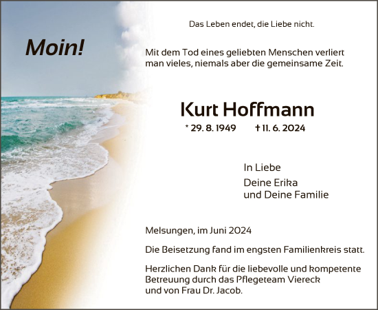 Todesanzeige von Kurt Hoffmann von HNA