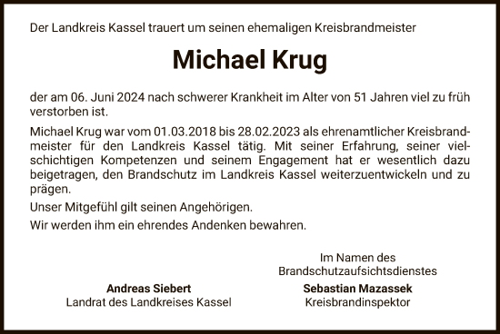 Todesanzeige von Michael Krug von HNAHNA
