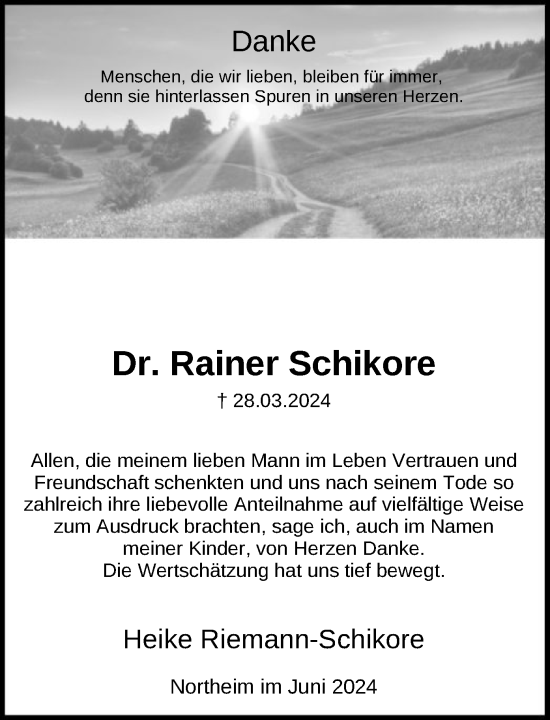 Todesanzeige von Rainer Schikore von HNA