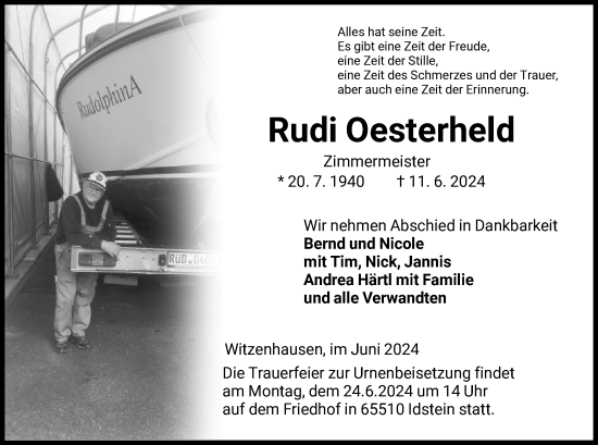 Todesanzeige von Rudi Oesterheld von HNA