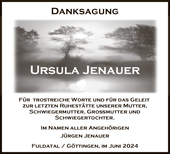 Todesanzeige von Ursula Jenauer von HNA