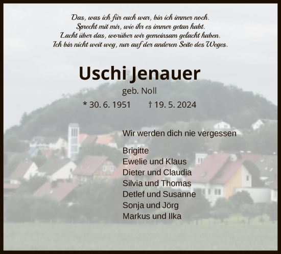 Todesanzeige von Uschi Jenauer von HNA