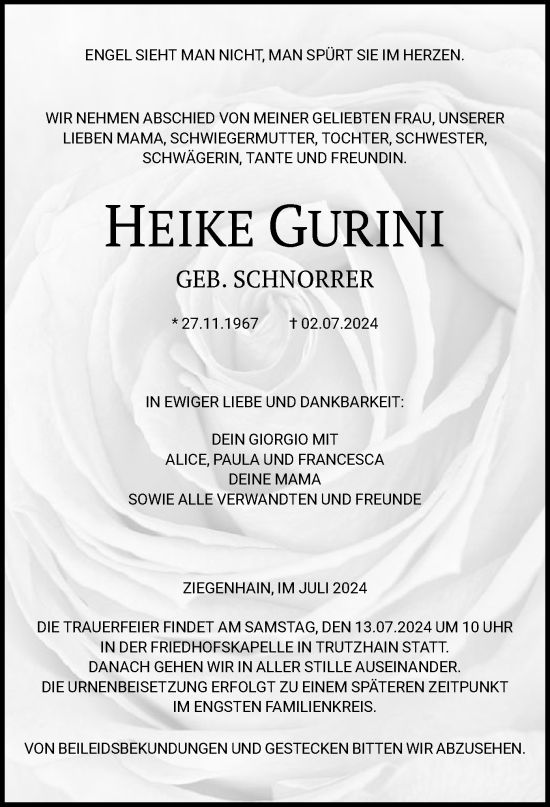 Todesanzeige von Heike Gurni von HNA