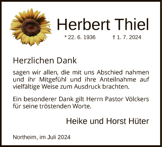 Todesanzeige von Herbert Thiel von HNA