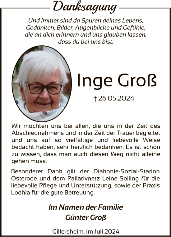 Todesanzeige von Inge Groß von HNA