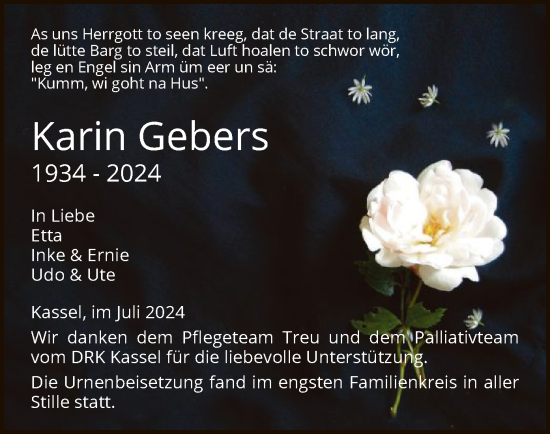 Todesanzeige von Karin Gebers von HNA