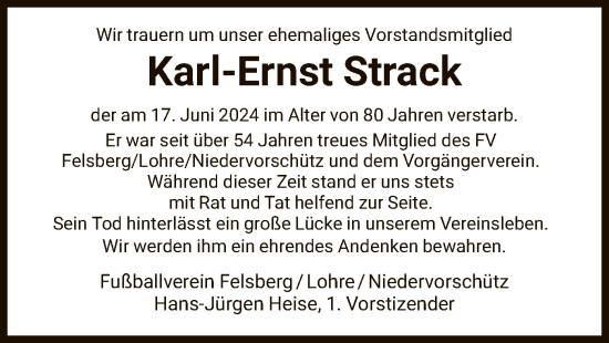 Todesanzeige von Karl-Ernst Strack von HNAHNA