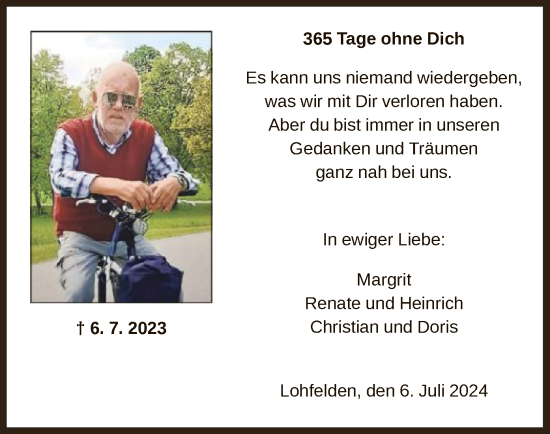 Todesanzeige von ohne Dich  von HNA