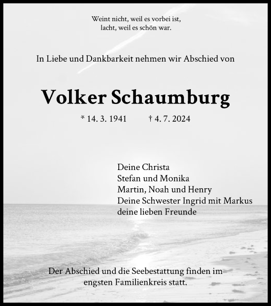 Todesanzeige von Volker Schaumburg von HNA