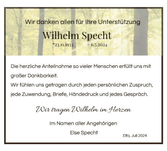 Todesanzeige von Wilhelm Specht von HNA