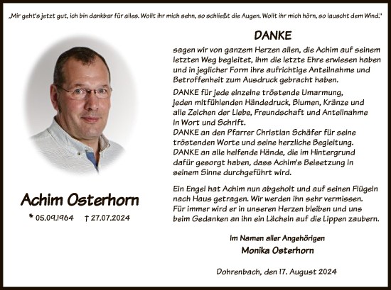 Todesanzeige von Achim Osterhorn von HNA