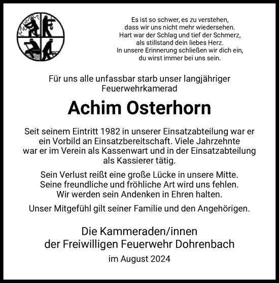 Todesanzeige von Achim Osterhorn von HNA
