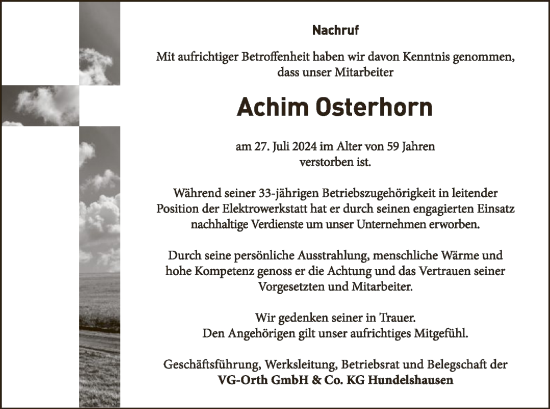Todesanzeige von Achim Osterhorn von HNA