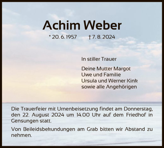 Todesanzeige von Achim Weber von HNA