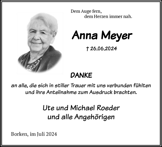 Todesanzeige von Anna Meyer von HNA