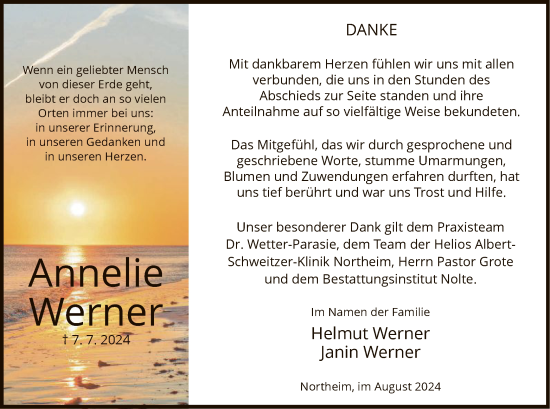 Todesanzeige von Annelie Werner von HNA