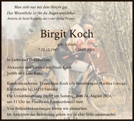 Todesanzeige von Birgit Koch von HNA