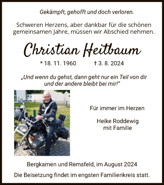 Todesanzeige von Christian Heitbaum von HNA